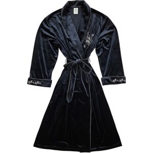 Disney Catalog Navy Blue Velvet Mickey Mouse Embroidered Robe Medium Loungewear